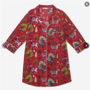 Print Fresh Sleep Shirt Antelope's Forest Size Small Red Zebras Antelopes